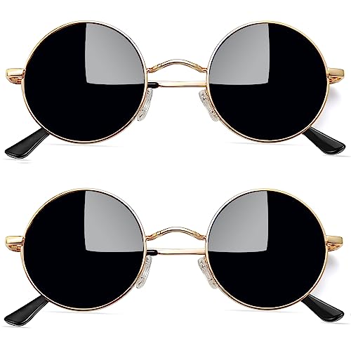 Joopin Runde Sonnenbrille Herren Polarisiert Sonnenbrille Schwarz Retro Vintage Damen Sonnenbrille 2 Pack (Gold Schwarz+ Gold Schwarz) von Joopin