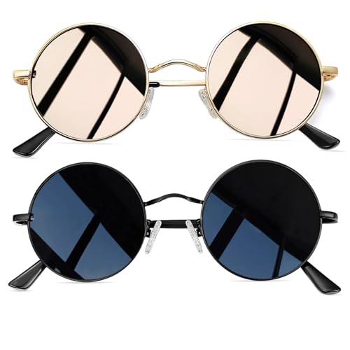 Joopin Rosa Sonnenbrille Damen Rund Polarisiert Retro Herren Sonnenbrille Runde Vintage Dunkle Schwarz 2 Pack (Voll Schwarz und Gold Rosa) Joopin Rosa Sonnenbrille Damen Rund Polarisiert Retro Herren Sonnenbrille Runde Vintage Dunkle Schwarz 2 Pack (Voll Schwarz und Gold Rosa) von Joopin