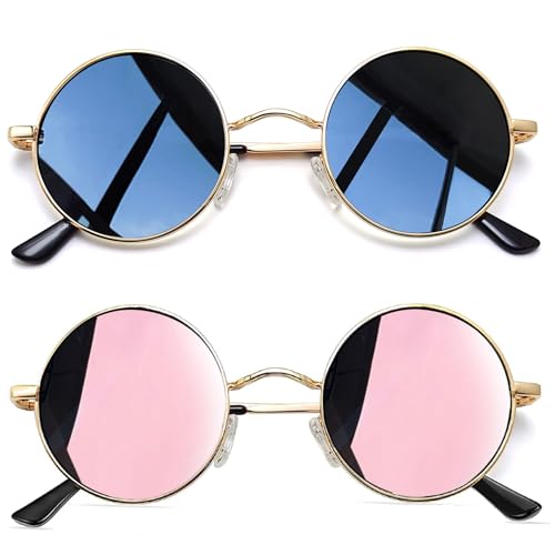 Joopin Sonnenbrille Herren Runde Polarisiert und Retro Sonnenbrille Schwarz Vintage Damen Sonnenbrille Rosa 2 Pack (Gold Schwarz+Gold Rosa) von Joopin