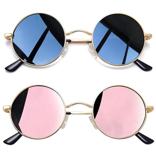 Joopin Hippie Sonnenbrille Runde Herren Polarisiert und Retro Damen Sonnenbrille Vintage Rosa 2 Pack (Gold Schwarz und Gold Rosa) Joopin Hippie Sonnenbrille Runde Herren Polarisiert und Retro Damen Sonnenbrille Vintage Rosa 2 Pack (Gold Schwarz und Gold Rosa) von Joopin