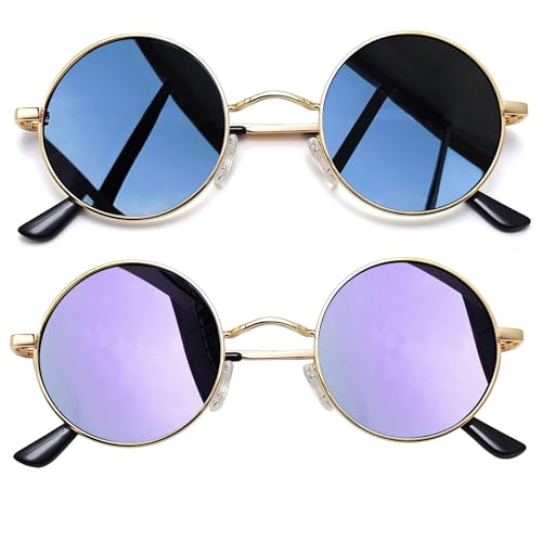 Joopin Runde Sonnenbrille Damen Lila Zwei Paar Polarisierte Sonnenbrille Herren Rund Schwarz Retro Vintage(Gold Schwarz und Gold Violett) Joopin Runde Sonnenbrille Damen Lila Zwei Paar Polarisierte Sonnenbrille Herren Rund Schwarz Retro Vintage(Gold Schwarz und Gold Violett) von Joopin