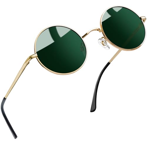 Joopin Runde Sonnenbrille Herren G15 Grün Polarisierte Sonnenbrille Damen Hippie Vintage Steampunk Sonnenbrille Rund mit Metallrahmen (Gold G15 Grün) von Joopin