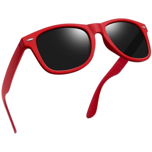 Joopin Rechteckige Schwarze Sonnenbrille Herren Retro Polarisierte Sonnenbrille Damen UV400 und Klassische Vintage Brille mit Rot Rahmen für Fahren und Tourismus (Rot Grau) von Joopin