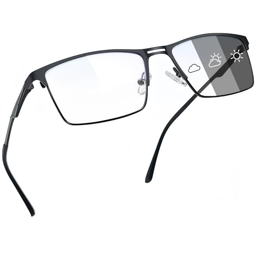 Joopin Selbsttönende Blaulichtfilter Brille Herren Damen und Gaming Computerbrille Anti-blaulicht Brille Photochrom mit Metallrahmen (Schwarz) von Joopin