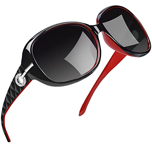 Joopin Damen Sonnenbrille Elegant UV400 Übergroß Klassische Vintage Große Sonnenbrille Damen Schwarz Rot und Polarisierte Sonnenbrille Trendy mit Großer Rahmen (Rot/Schwarz) von Joopin
