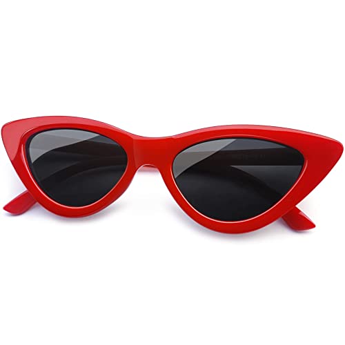 Joopin 50er Sonnenbrille Damen Cateye Rot und Retro Katzenauge Damen Sonnenbrille Polarisiert Schmale UV400 Mode Klassische Dreieck Cosplay Party Brille (Rot) von Joopin