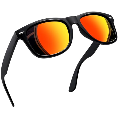 Joopin Sonnenbrille Damen Orange Verspiegelt und Sonnenbrille Herren Polarisiert UV400 Vintage Quadratische Sonnenbrille Damen (Schwarz Orange Rot) von Joopin