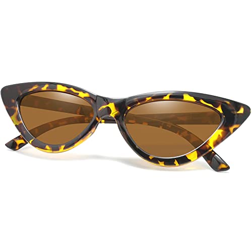 Joopin Elegante Cateye Sonnenbrille Damen Braun Polarisiert und Katzenauge Party Brille Schmal Leopard UV400 90er Vintage Retro Cat Eye Dreieck Brillen (Gelber Leopard) von Joopin