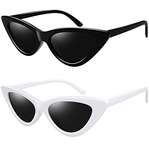 Joopin Katzenauge Sonnenbrille Damen Schmal Klassische und Polarisierte Damen Sonnenbrille Weiß UV400 Cateye Brille Schwarz 80er Doppelpack (Schwarz und Weiß) von Joopin