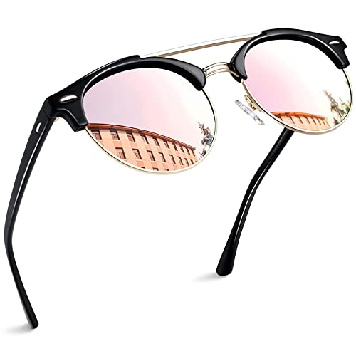 Joopin Retro Halbrahmen Sonnenbrille Damen und Sunglasses Unisex Klassische Polarisierte Herren Sonnenbrillen Verspiegelt Rund Rosa Brille Autofahren Reisen Angeln(Verspiegelt Rosa) von Joopin