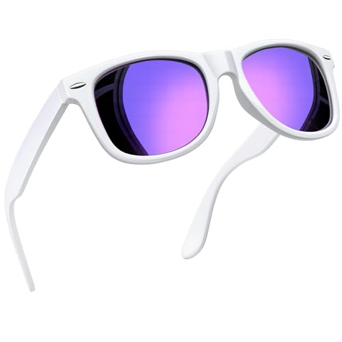 Joopin Spiegele Sonnenbrille Damen Polarisiert UV400 Unisex Rechteckige Sonnenbrille Lila Retro für Tourismus (Weiß Verspiegelt Lila) von Joopin