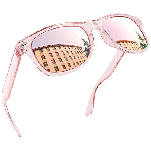 Joopin Rosa Sonnenbrille Damen Polarisiert UV400 Unisex Spiegel Retro Rechteckige Vintage Sonnenbrille Rosa für Fahren und Tourismus (Verspiegelt Rosa) von Joopin