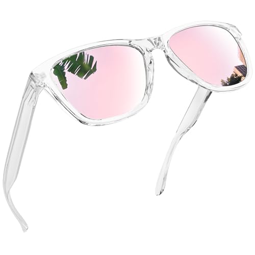 Joopin Polarisierte Sonnenbrille Damen Verspiegelt Rosa Rechteckige Sonnenbrille Herren UV400 Unisex Spiegel Sonnenbrille Retro Transparent Rahmen (Elegant Rosa) von Joopin