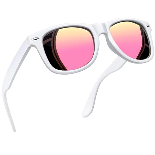 Joopin Vintage Sonnenbrille Damen Rosa Spiegel Polarisierte Sonnenbrille Herren Retro UV400 Unisex Rechteckige Brille für Tourismus (Weiß Rosa Verspiegelt) von Joopin
