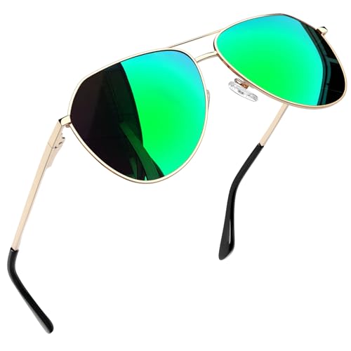 Joopin Polarisierte Sonnenbrille Herren Grün Verspiegelt und Große Sonnenbrille Damen UV400 Metallrahmen für Fahren und Tourismus Sunglasses Green (Grün Verspiegelte) von Joopin