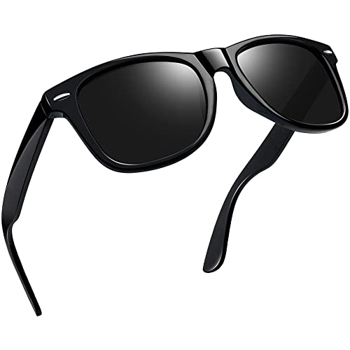 Joopin Polarisierte Sonnenbrille Herren Retro Damen Sonnenbrille Schwarz und Klassische Sport Sonnenbrille Rechteckiger Rahmen UV400 (Glänzend Schwarz) von Joopin