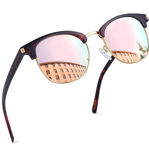 Joopin Retro Halbrahmen Sonnenbrille Herren UV400 Schutz Polarisierte Sonnenbrille Damen Rosa Verspiegelt Rechteckig Polarized Sunglasses Unisex für Autofahren Reisen Angeln (Rosa) von Joopin