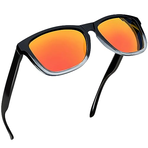 Joopin Rechteckige Verspiegelte Sonnenbrille Herren Polarisiert und Klassische Sonnenbrille Damen Orange Rot Spiegel UV400 Ultraleichtes Vintage (Schwarz Orange) von Joopin