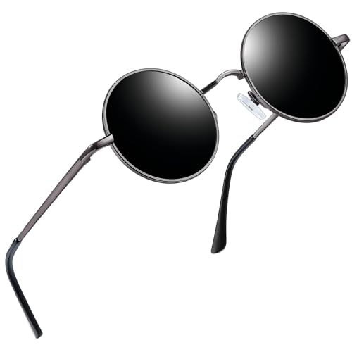 Joopin Sonnenbrille Rund Herren Retro Sonnenbrille Herren Schwarz Hippie Sonnenbrille Damen Polarisiert UV400 Schutz (Grau Schwarz) von Joopin