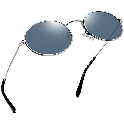 Joopin Ovale Sonnenbrille Herren Blau Polarisiert und Klassische Sonnenbrille Rund Damen Steampunk Brille Vintage Retro Hippie Brille Fahrerbrille(Blau) von Joopin
