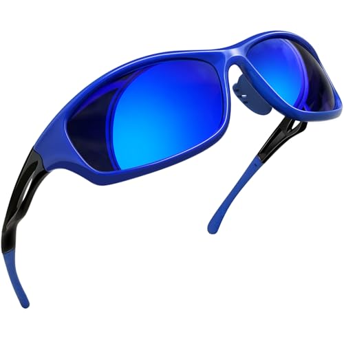 Joopin Sportliche Sonnenbrille für Herren und Damen Polarisierte Sportsonnenbrille Blau Verspiegelt Fahrerbrille Laufbrille Sonnenbrille zum Autofahren UV400 (Blau) von Joopin