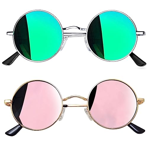 Joopin Verspiegelte Runde Sonnenbrille Herren Grün Polarisiert Retro Vintage Sonnenbrille Damen Rund Rosa (Silber Grün und Gold Rosa) Joopin Verspiegelte Runde Sonnenbrille Herren Grün Polarisiert Retro Vintage Sonnenbrille Damen Rund Rosa (Silber Grün und Gold Rosa) von Joopin