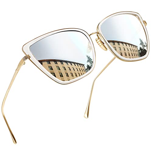 Joopin Sonnenbrille Damen Cateye und Damen Sonnenbrille Verspiegelt Silber Vintage Katzenaugen Sonnenbrille Damen Groß UV400 (Silber) von Joopin