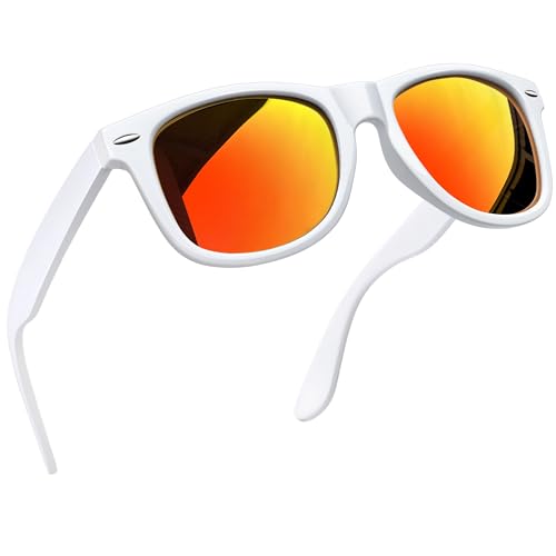 Joopin Verspiegelte Sonnenbrille Herren Orange UV400 und Polarisierte Sonnenbrille Damen Rot Spiegel Vintage Rechteckige Brillen (Weiß Orange Rot) von Joopin