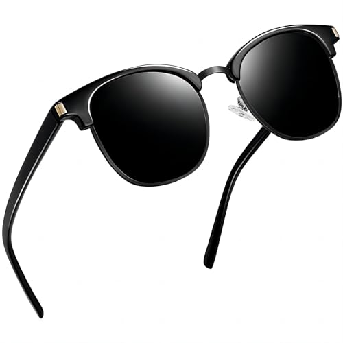 Joopin Retro Vintage Halbrahmen Sonnenbrille Herren und Sunglasses Unisex Klassische Polarisierte Sonnenbrillen Rechteckig Damen Brille Autofahren Reisen Angeln(Voll Schwarz) von Joopin