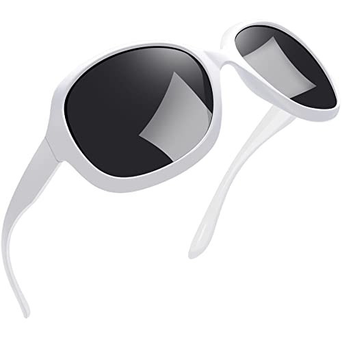 Joopin Weiße Sonnenbrille Damen Polarisiert UV400 und Damen Sonnenbrille Trendy Modern Übergroß Klassisch Brille mit Großer Rahmen (Glänzend Weiß/Schwarz) von Joopin