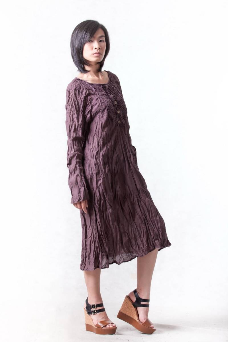 No.133 Damen Latzhose Langarm Tunika Kleid, Lässiges Sommerkleid, Pflaume Sommerkleid von JoozieCotton