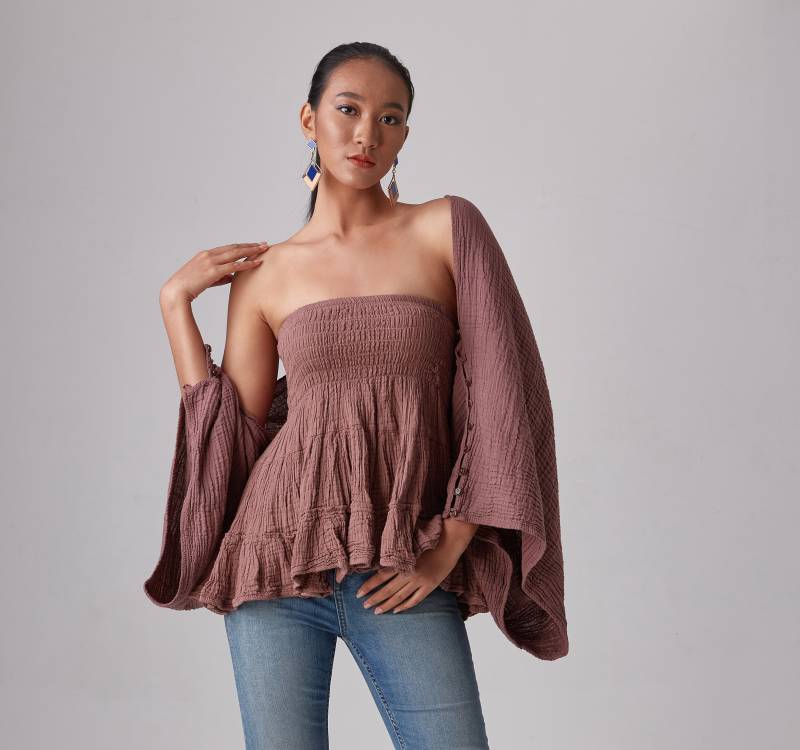 No.141 Damenschals, Schal Mit Knöpfen, Wandelbarer Schal, Naturfaser-Flexibler Baumwollschal in Bräunlichem Rosa von JoozieCotton