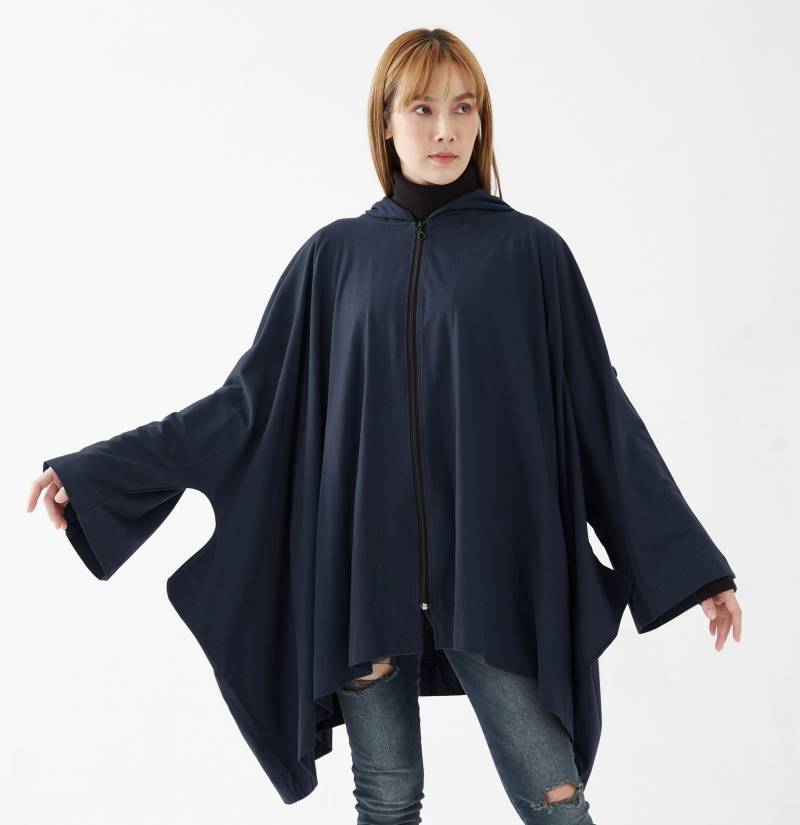 No.179 Damen Langarm Voll-Zip Oversized Hoodie Jacke, Jacke Mit Kapuze, Unisex Kapuzenjacke in Blau von JoozieCotton