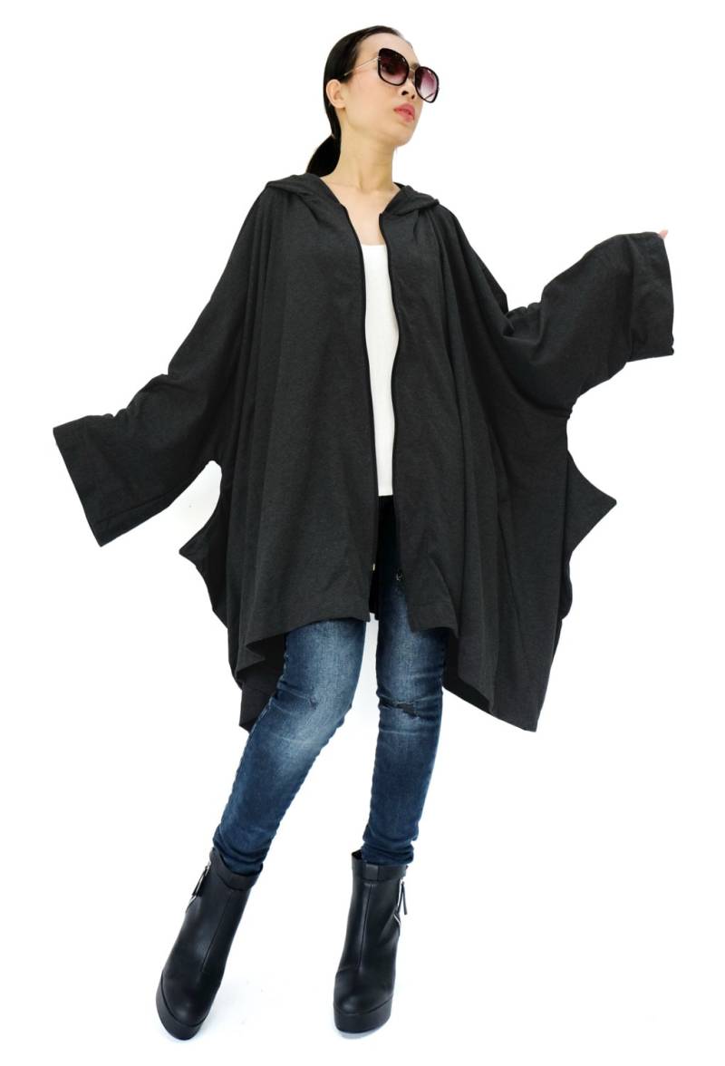 No.179 Damen Langarm Voll-Zip Oversized Hoodie Jacke, Jacke Mit Kapuze, Unisex Kapuzenjacke in Schwarz von JoozieCotton