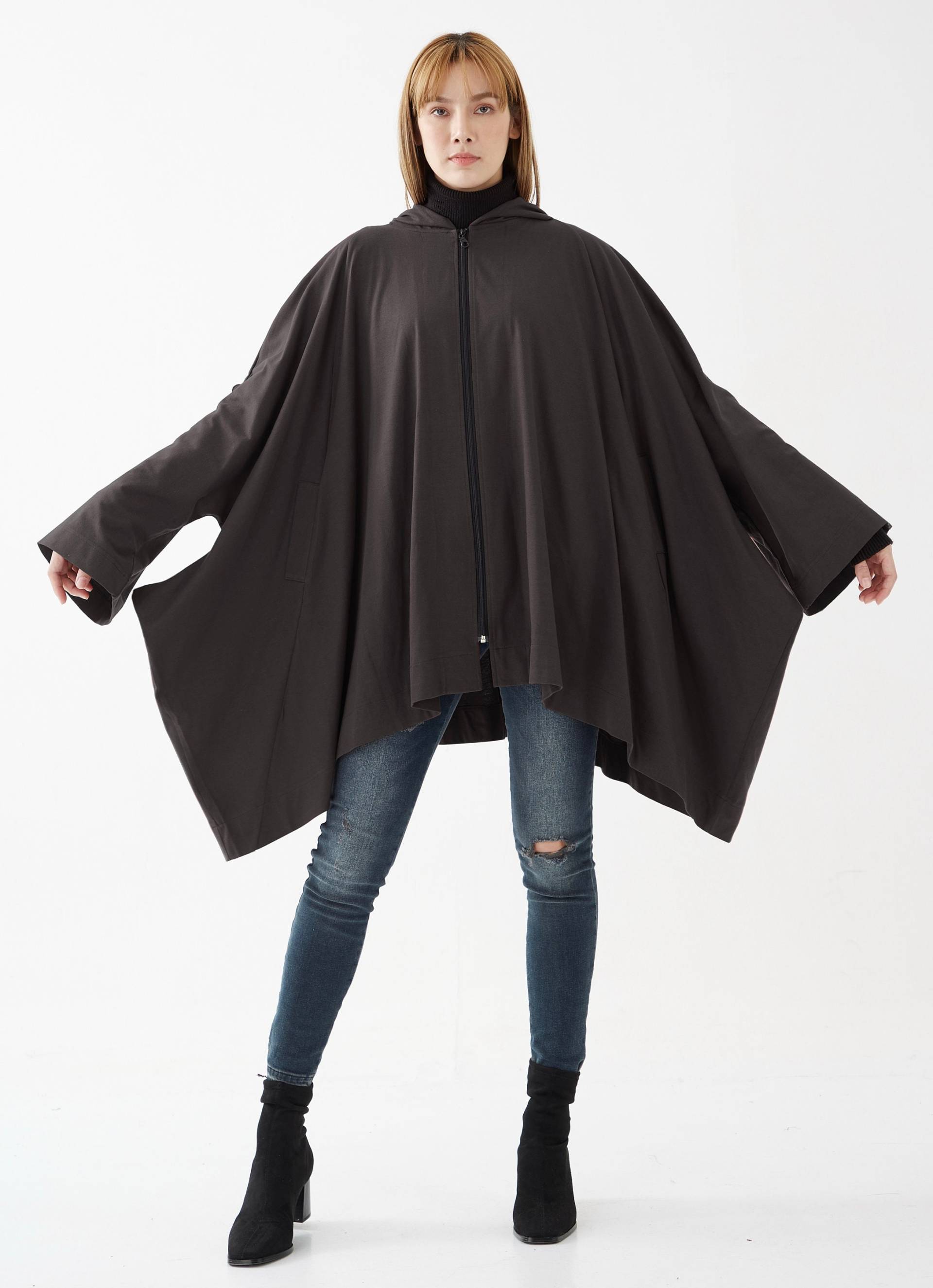 No.179 Damen Langarm Voll-Zip Oversized Hoodie Jacke , Mit Kapuze, Unisex Kapuzenjacke in Charcoal von JoozieCotton