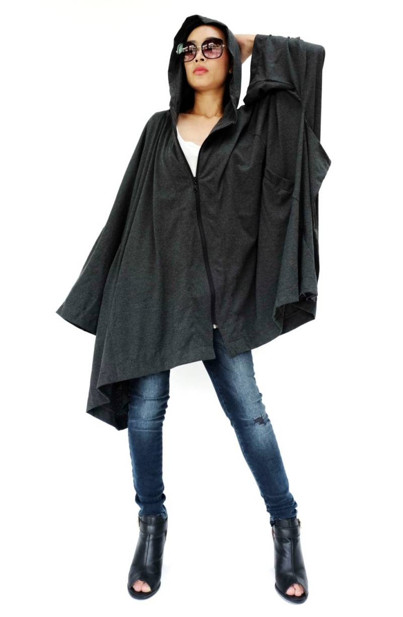 No.179 Damen Langarm Voll-Zip Oversized Hoodie Jacke , Mit Kapuze, Unisex Kapuzenjacke in Grau Meliert von JoozieCotton