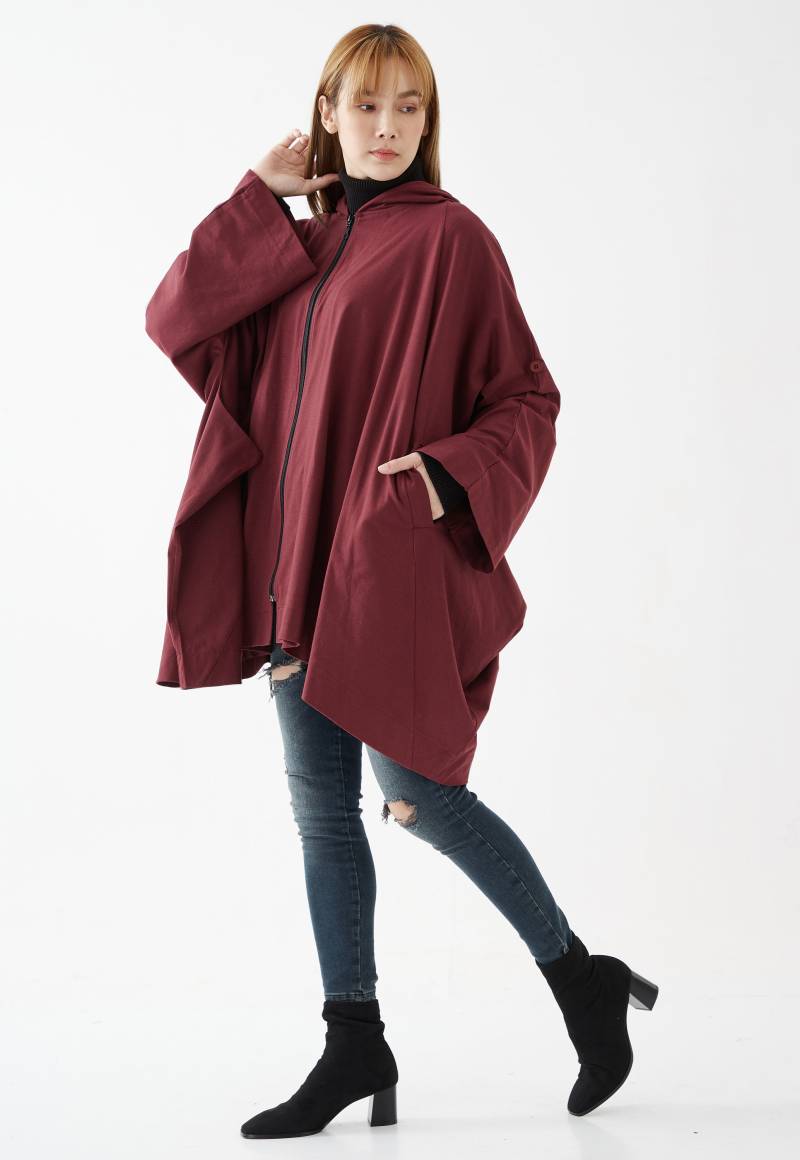No.179 Damen Langarm Voll-Zip Oversized Hoodie Jacke , Mit Kapuze, Unisex Kapuzenjacke in Rot von JoozieCotton
