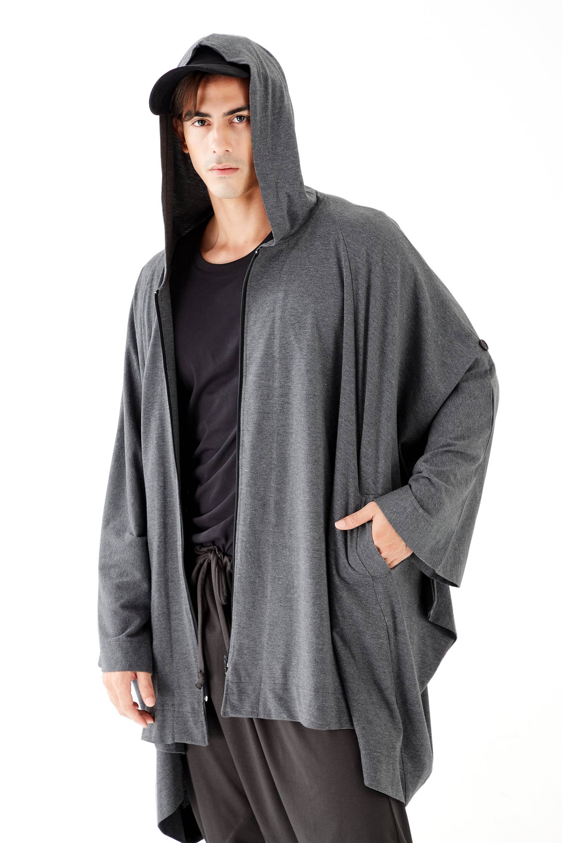 No.179 Herren Langarm Full-Zip Oversized Hoodie Jacke , Mit Kapuze, Unisex Kapuzenjacke in Grau Meliert von JoozieCotton