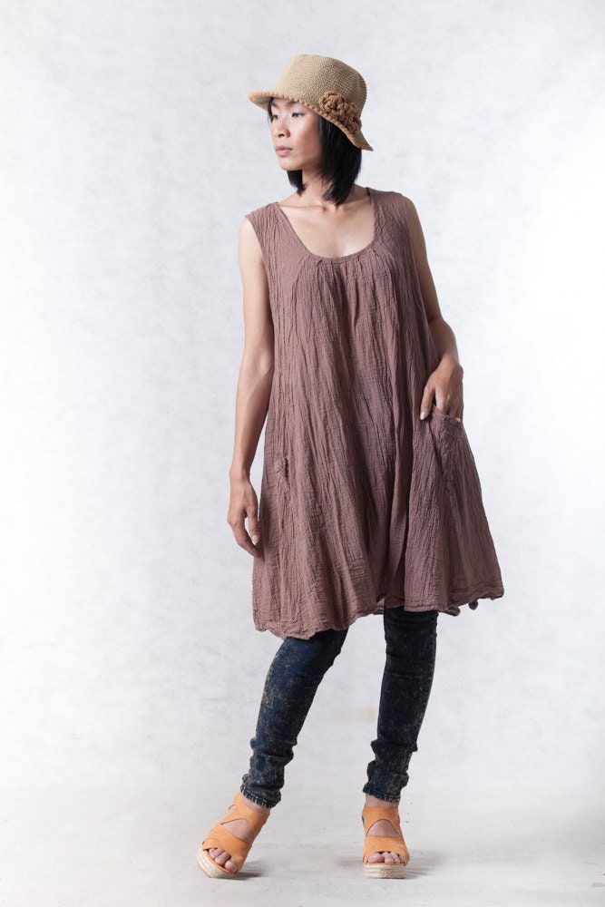 No.19 Ärmelloses Gefaltetes Front-A-Linien-Tunika-Oberteil Für Frauen, Naturfaser-Flexible Baumwolle Beiläufiges Lockeres Tunika-Kleid in von JoozieCotton