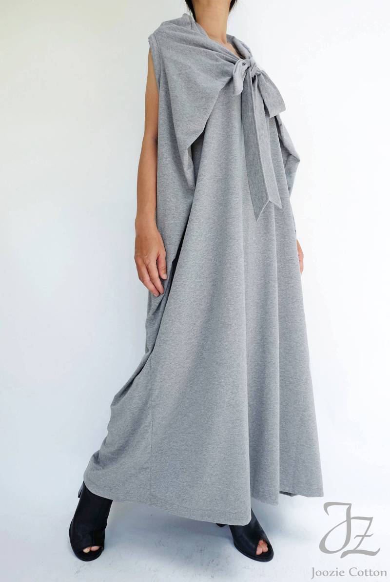 No.222 Damen Kleid Mit Cabrio-Kragen, Ärmelloses Sommerkleid, Lockeres Lässiges Maxikleid in Heather Grey von JoozieCotton