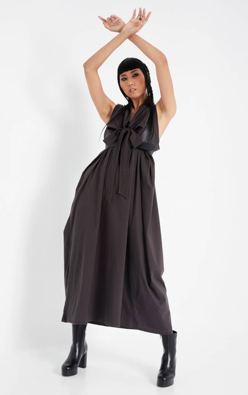 No.222 Damen Kleid Mit Wandelkragen , Sommer Ärmelloses Lockeres Lässiges Maxi in Charcoal von JoozieCotton