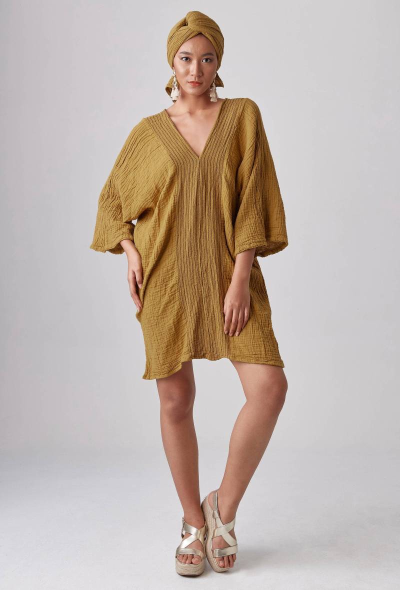 No.238 Kaftan Für Frauen Mit Dreiviertelärmeln, Vertikal Gestreiftem Detail Und V-Ausschnitt, Cover Up Kaftan, Naturfaser-Flexibles Baumwollkleid von JoozieCotton