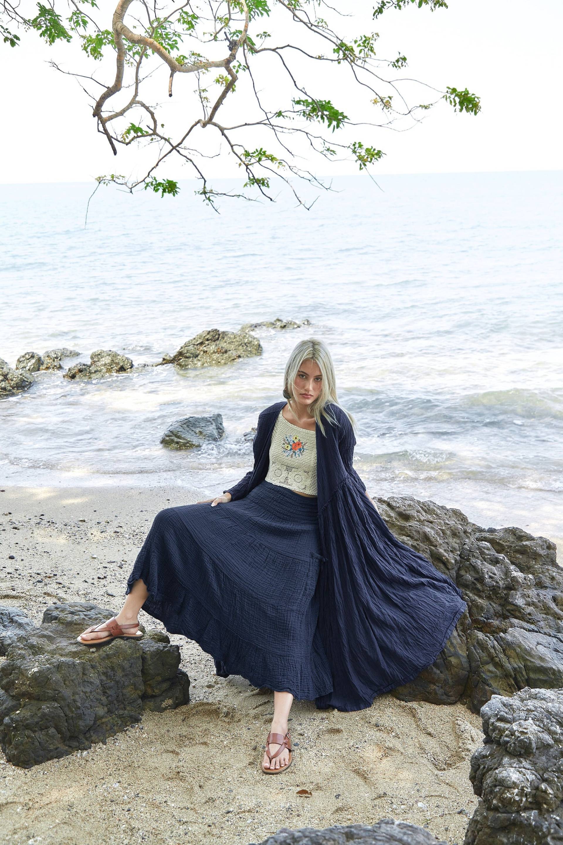 No.251 Langarm Wickelkleid, Lässiges Sommerkleid, Naturfaser Flexible Baumwolle Lange Strickjacke von JoozieCotton