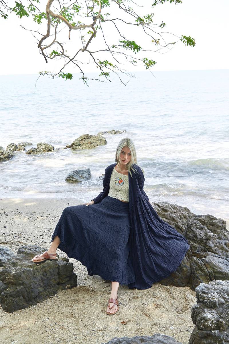 No.251 Langarm Wickelkleid, Lässiges Sommerkleid, Naturfaser Flexible Baumwolle Lange Strickjacke von JoozieCotton