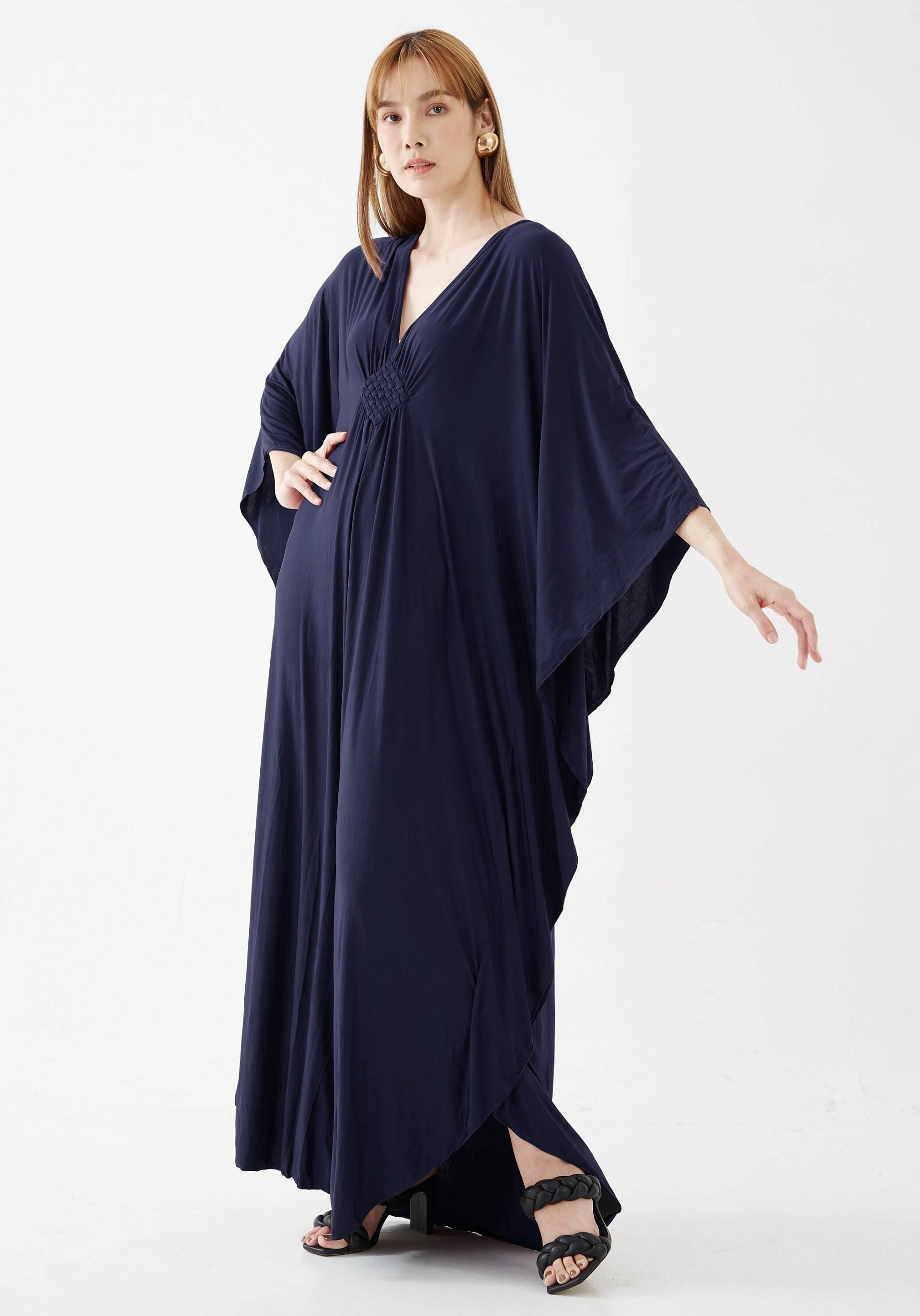 No.281 Damen Kaftan Kleid Mit V-Ausschnitt, Lange Kaftan, Plus Size Kleid, Strandkleidung, in Blau von JoozieCotton