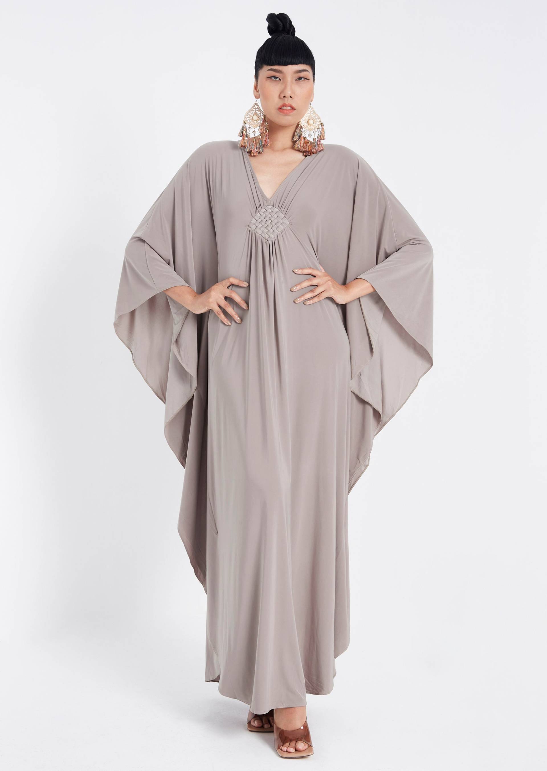 No.281 Damen Kaftan Kleid Mit V-Ausschnitt, Lange Kaftan, Plus Size Kleid, Strandkleidung, in Grau von JoozieCotton
