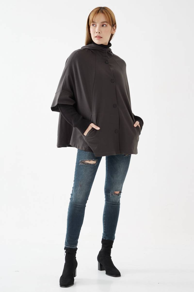 No.283 Damen Kurzarm Cardigan Mit Kapuze, Kapuzen Cape, Poncho Kapuze, Unisex Hoodie in Charcoal von JoozieCotton