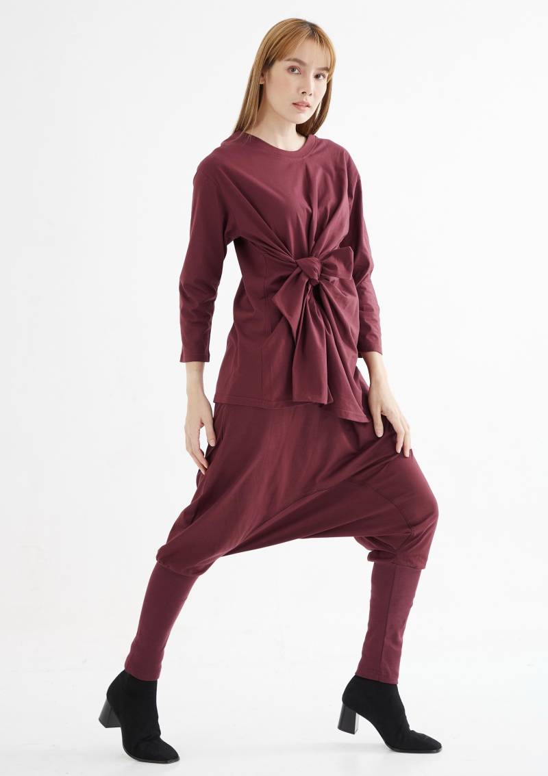 No.58 Damen Kordelzug Taille Haremshose Mit Tiefem Schritt, Lockere Haremshose, Unisexhose in Rot von JoozieCotton