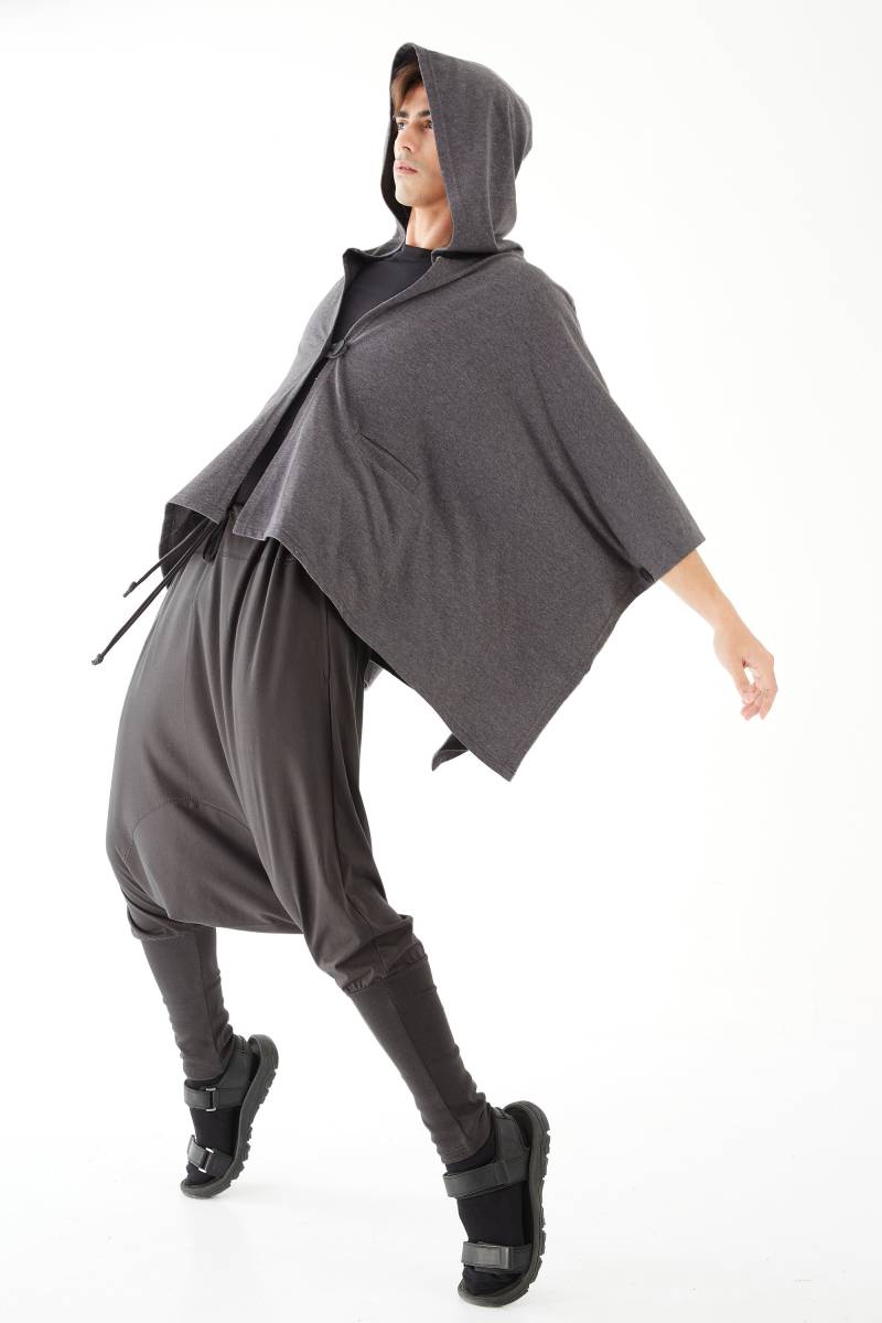 No.58 Herren Kordelzug Taille Haremshose Mit Tiefem Schritt, Lockere Haremshose, Unisex Hose in Charcoal von JoozieCotton