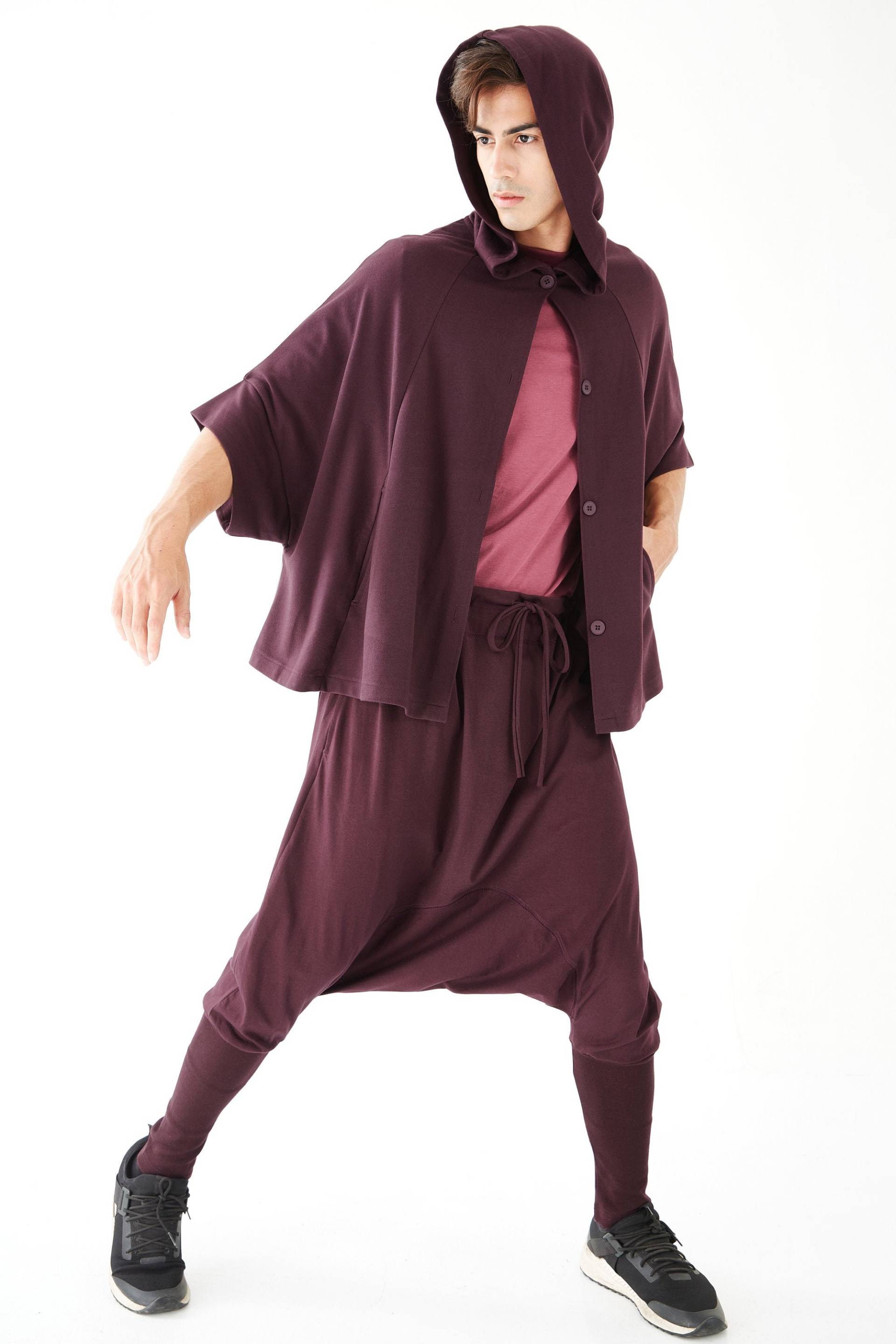 No.58 Herren Kordelzug Taille Haremshose Mit Tiefem Schritt, Lockere Haremshose, Unisexhose in Pflaume von JoozieCotton